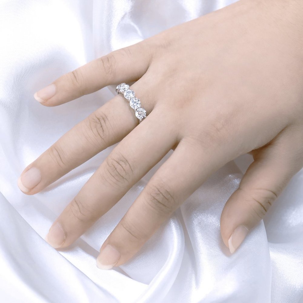 Certified 6~8 ct. t.w. 5mm Moissanite Diamond Full Eternity Band Ring NEW - Picture 10 of 15